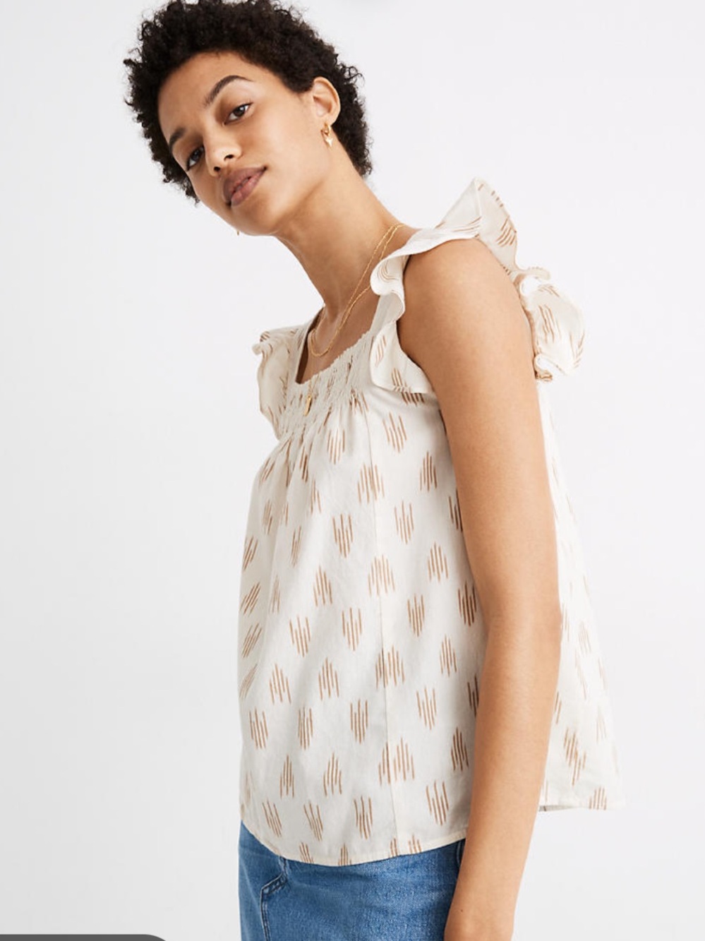 Madewell Cream Printed Ruffle-Shoulder Camisole